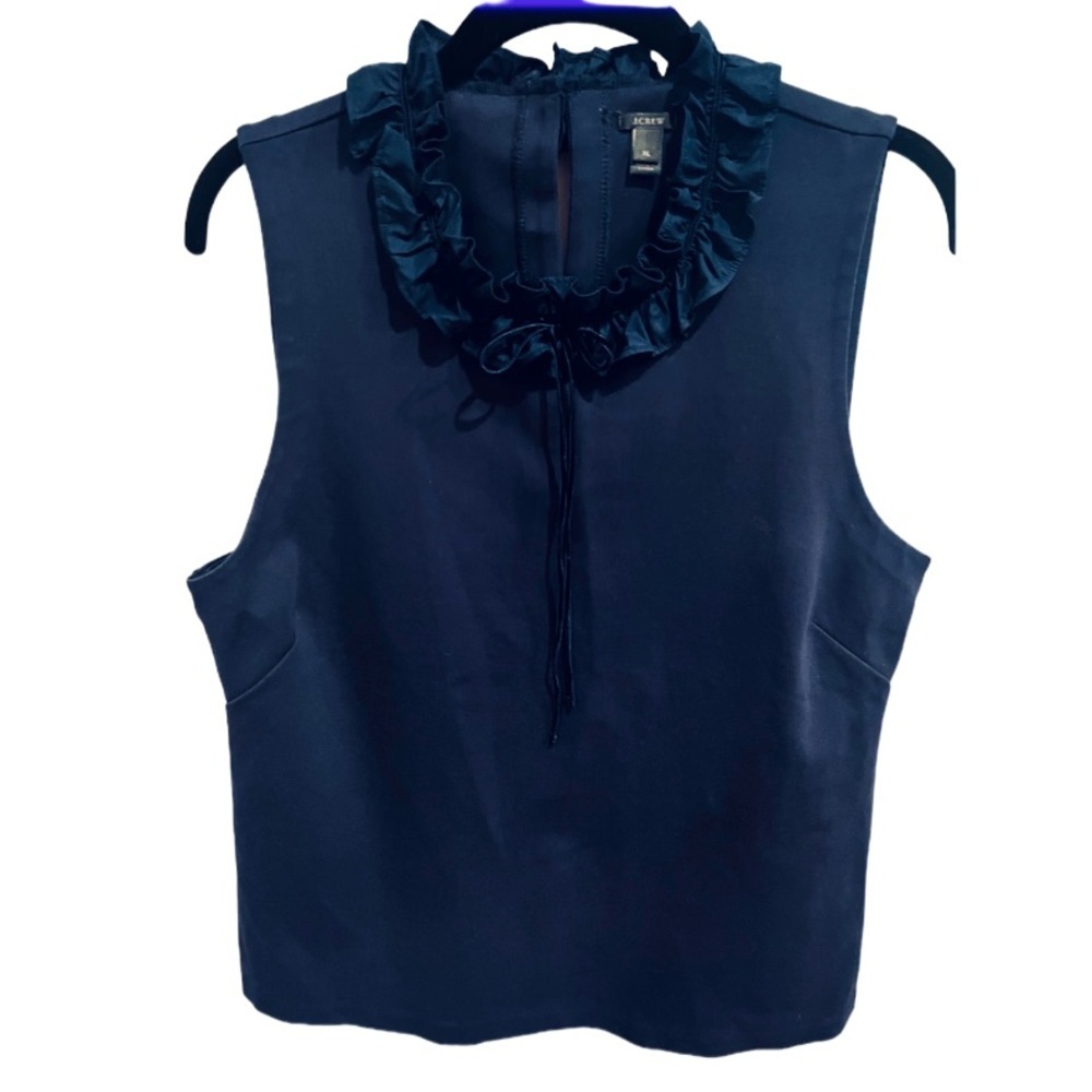 J Crew Navy Ponte Ruffle Neck Top Size XL